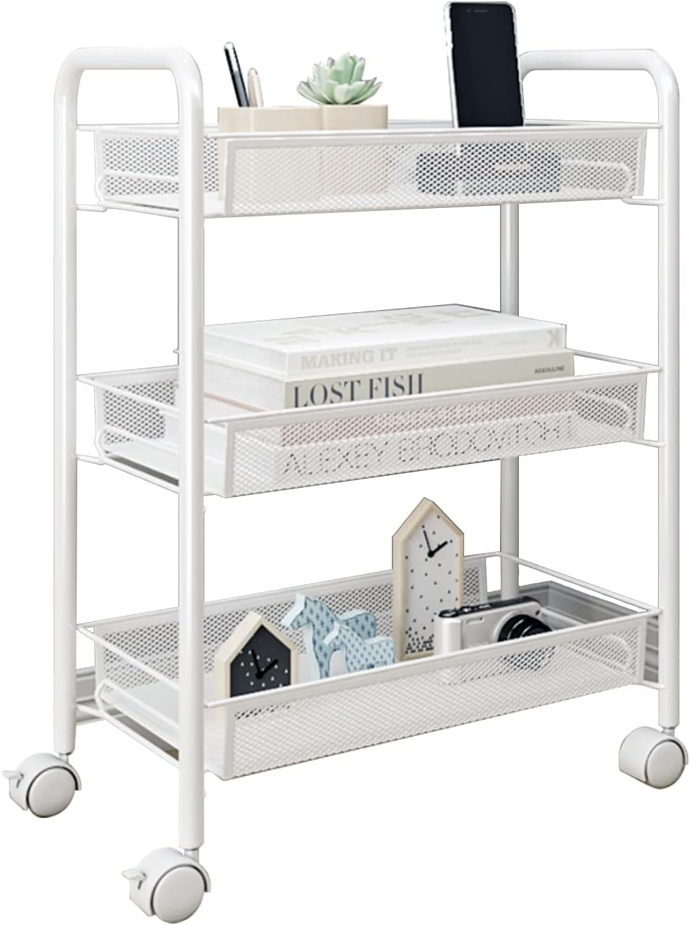Amazon.com: 3-Tier Rolling Utility Storage Rack Cart on Wheels, Trolley ...