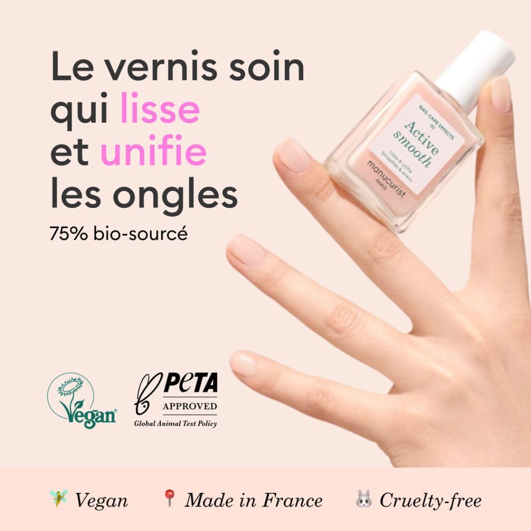 Manucurist Active Smooth 00 - Vernis à Ongles Soin Reparateur Lissant Bio-Sourcé Fini Voile Rosé - Vernis a Ongle Lisseur, Durcisseur Ongles, Vernis Nude - Soin Ongles Abimes - Fortifiant Ongles
