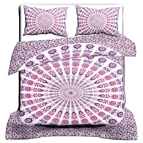 Double White Peacock Duvet Cover 100 Cotton Handmade Queen Mandala