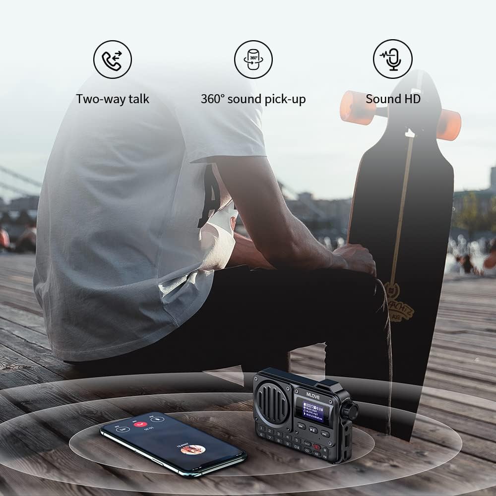MLOVE BV800 Radio FM Portátil Pequeña Pantalla LCD y Altavoz Bluetooth, Admite Reproducción a través de BT 5.0, Entrada AUX, USB y Tarjeta TF para Disfrutar de la Música en Cualquier Lugar, Negro