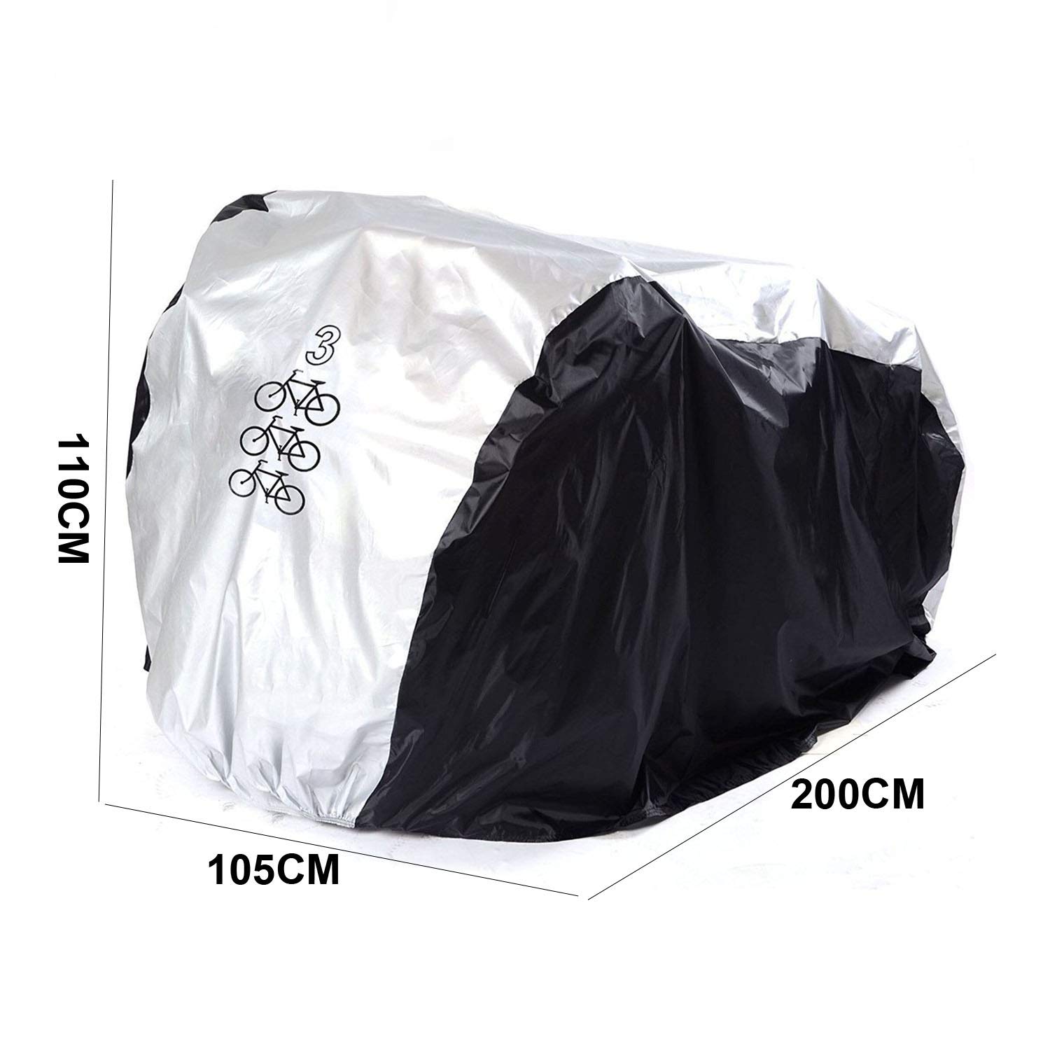 200*105*110CM Copribici Bici impermeabile Telo Protettivo Copertura per 3 Bicicletta Antipolvere Anti UV Copri Bicicletta Argento nero