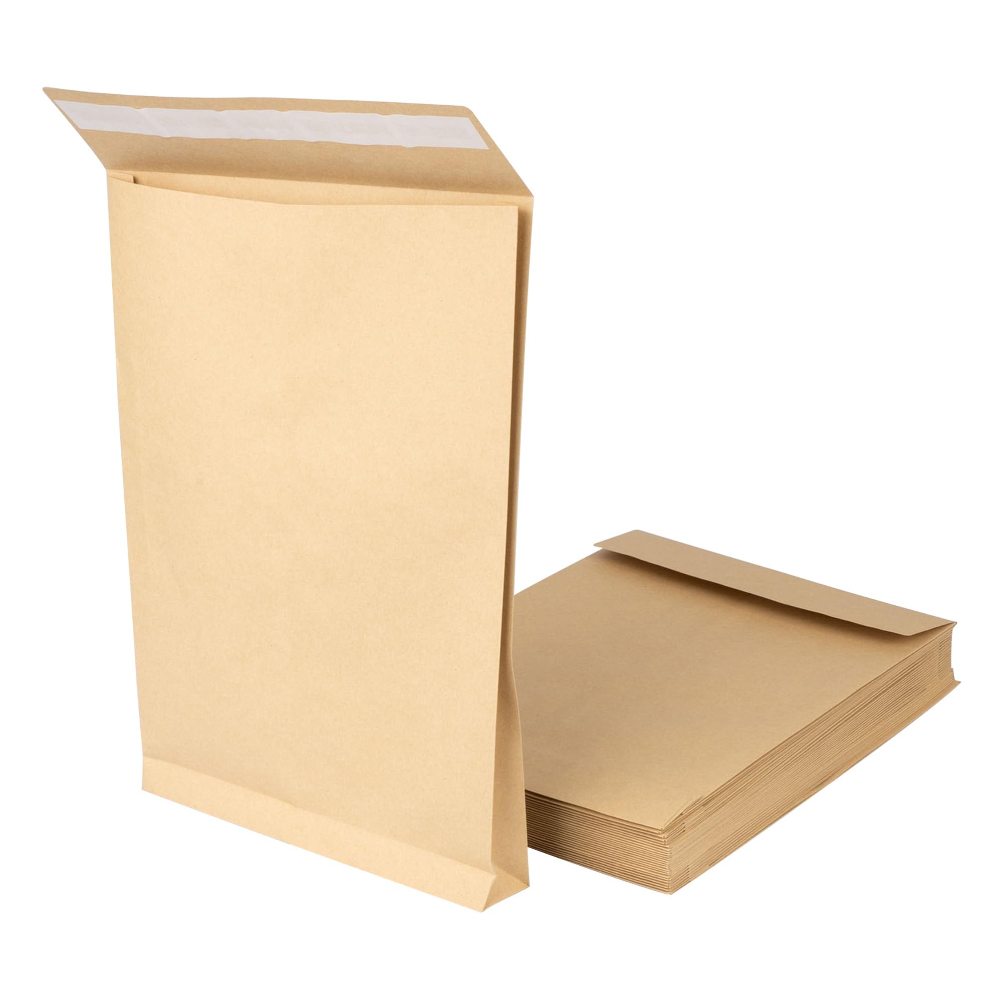 250 sacchetti pieghevoli B4 con base di 4 cm, spessore del materiale 125 g/m², strisce adesive, confezione da spedizione, borsa marrone