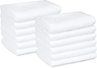 Amazon Basics Juego Toallas Baño 100% Algodón Absorbente Toalla Lavabo 30x30 cm, Blanco, Pack 12 Unidades