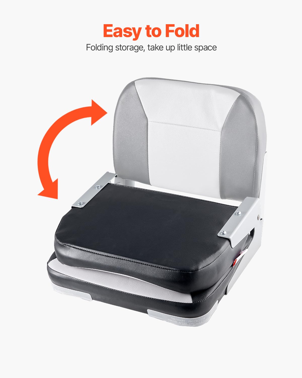 VEVOR Asiento de Barco con Respaldo Bajo Silla de Barco de Pesca Plegable con Cojín de Esponja Espesado y Cuero de PVC Impermeable Asiento de Bote Abatible para Barcos de Pesca, Yates, Negro y Gris