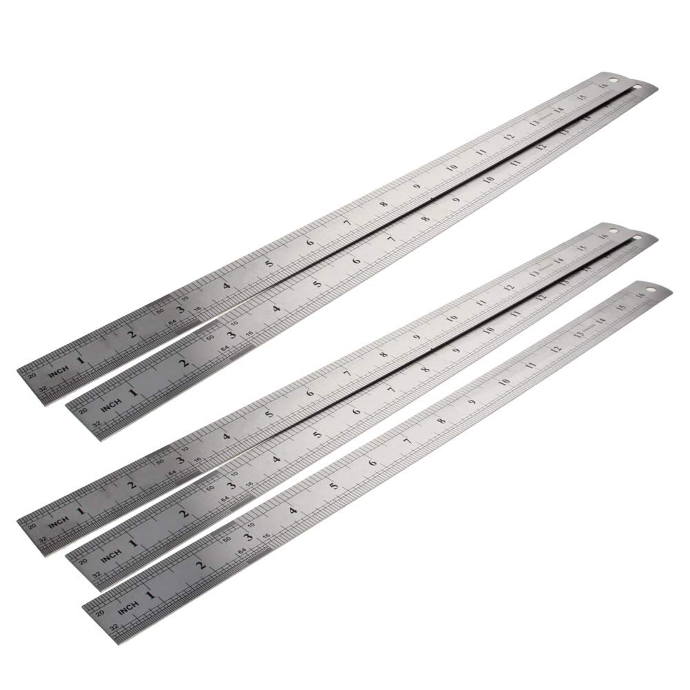 Utoolmart Straight Ruler 1mm Metric Stainless Steel Ruler 400mm Measuring Tool with Hanging Hole 5pcs