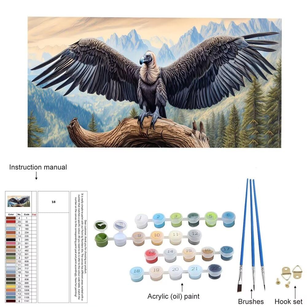 Malen Nach Zahlen Erwachsene xxl, Paint by Numbers Malen Nach Zahlen Geier, DIY Geschenk Art mit Pinseln und Acrylfarben Handgemalt Ölgemälde Leinwand für Home Dekorieren, Ohne Rahmen 80x160cm W-306