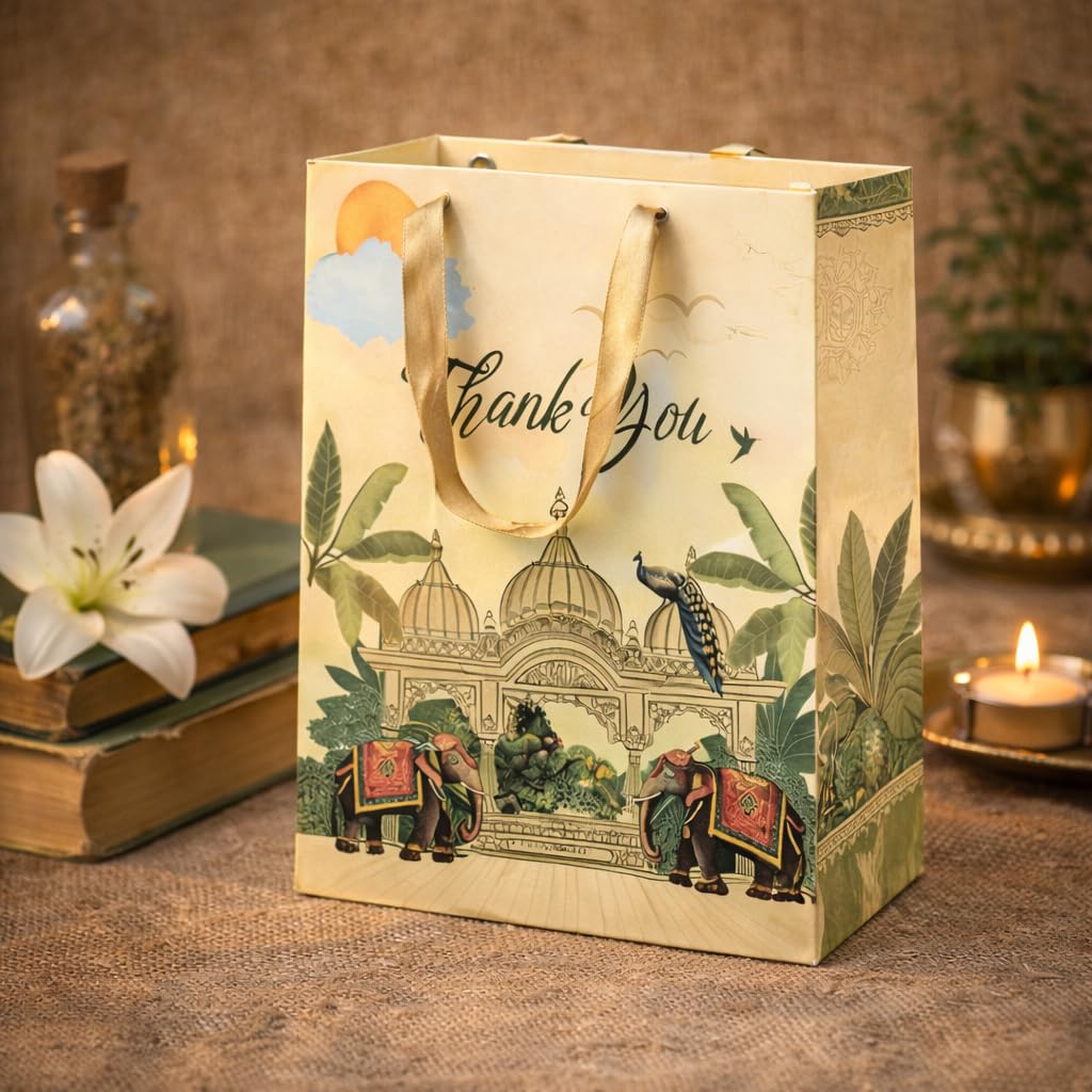 FONSIE paper bags || Luxury small gift bags (10 * 8 * 4 inches) gift bags for gifting in wedding, Diwali, baby shower, birthday, return gifts, goodies-Pack Of 40 (Hathi).