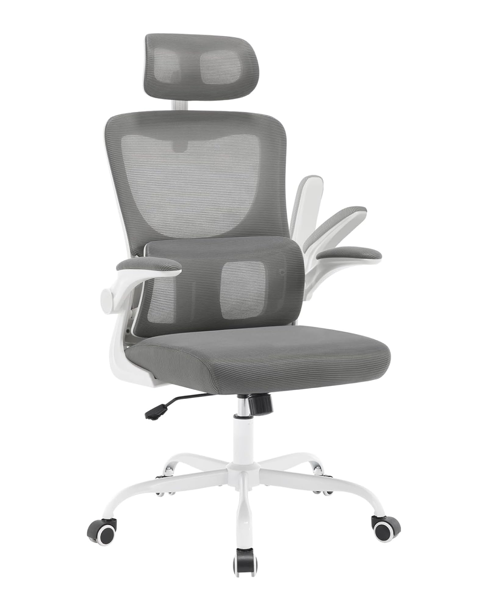 WOLTU Silla Oficina Ergonómica, Silla Trabajo con Reposabrazos, Reposcabezas y Soporte Lumbar, Sillas con Respaldo Inclinable de Tela Malla, Sillas Escritorio Giratoria, Gris, BS161grw