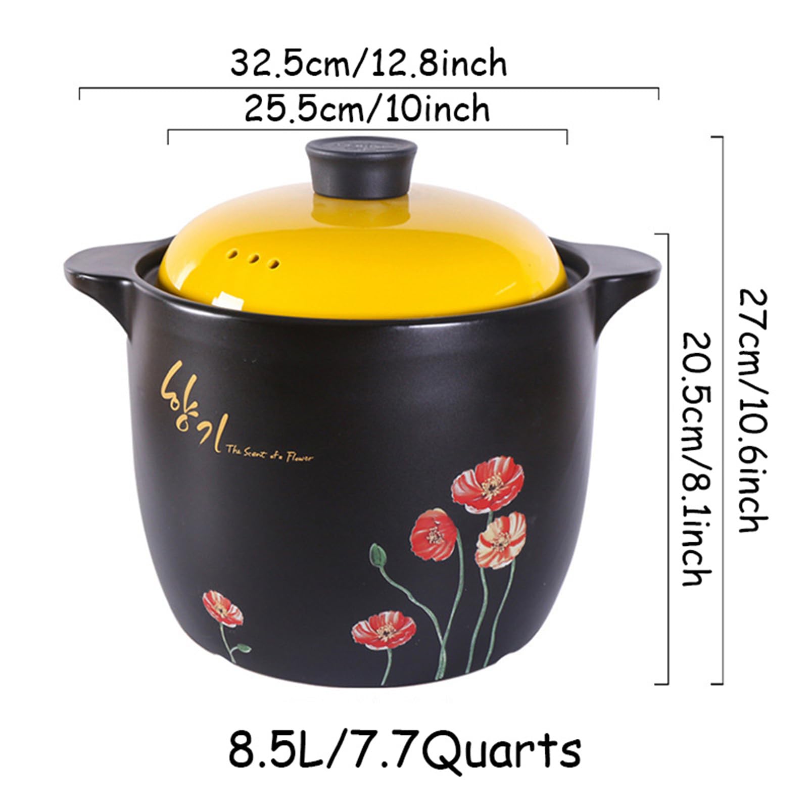 garnki gliniane, Rondle, garnki gliniane, naturalny garnek z pokrywką, duży zapas gliny odpornej na ciepło(8.5L/7.7Quarts)