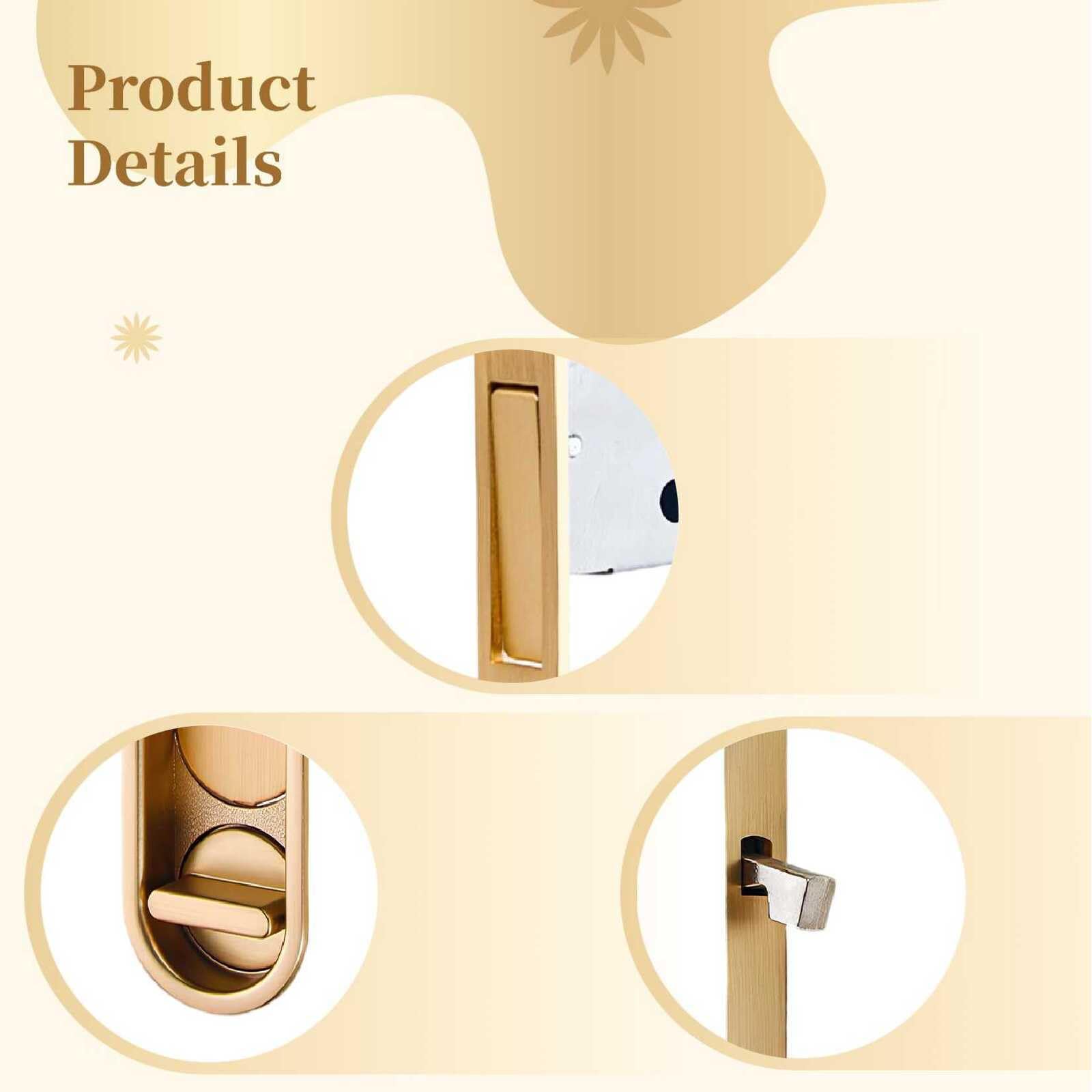 Cerradura de puerta deslizante de bolsillo, manija deslizante empotrada interior, cerradura tipo gancho dorado cepillado, cerradura de puerta oculta para puerta de madera de cocina y baño