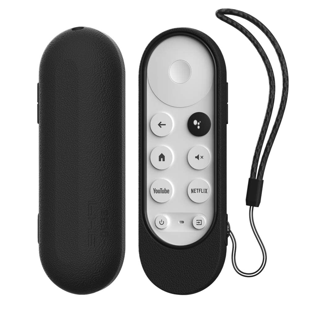 NALACALSilicone Case for Chromecast Compatible with Google TV HD 2022/(4K) 2021 Voice Remote, Shockproof Protective Cover Skin-Friendly Washable Anti-Lost with Loop (Black)