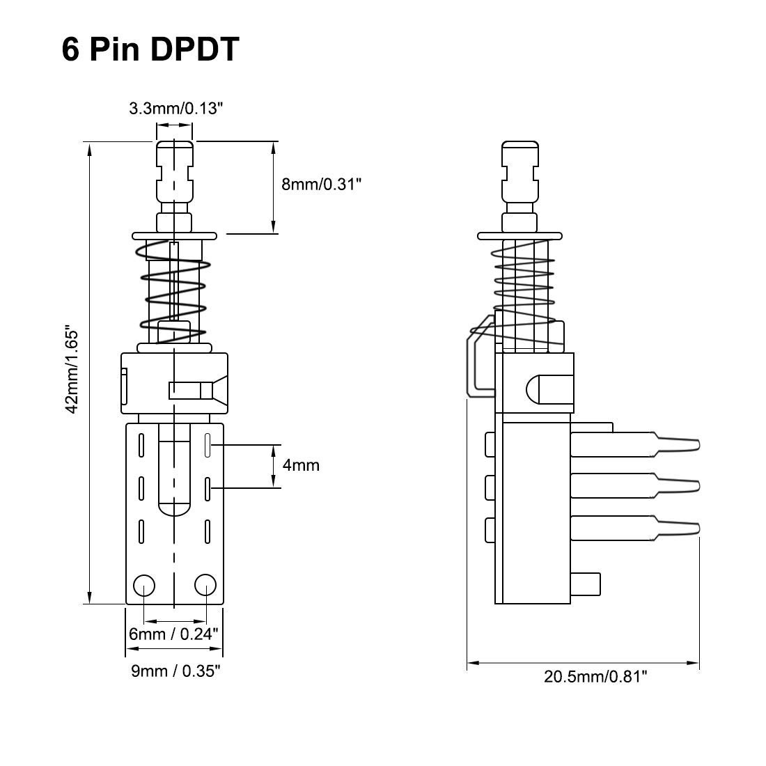 Commutateur à bouton-poussoir DPDT 6 broches 1 position autobloquant noir 2pcs