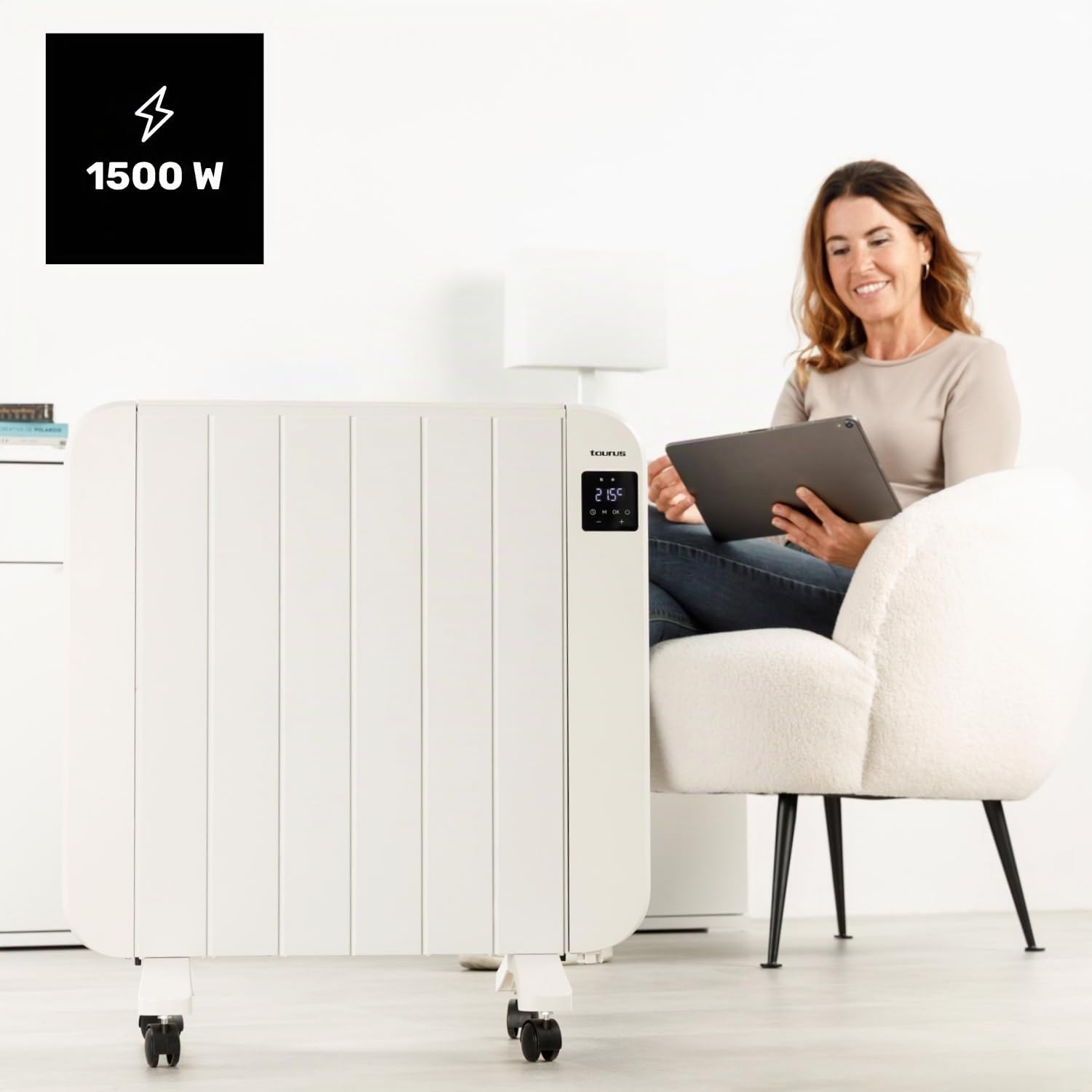 Taurus - Radiador Eléctrico 1500W, 6 Elementos, Programable 24/7, LCD