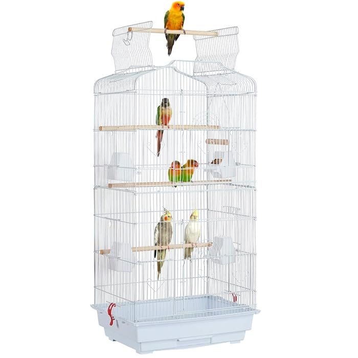 Buy Yaheetech White Open Top Bird Cage Large Budgie Cage Parrots Cage