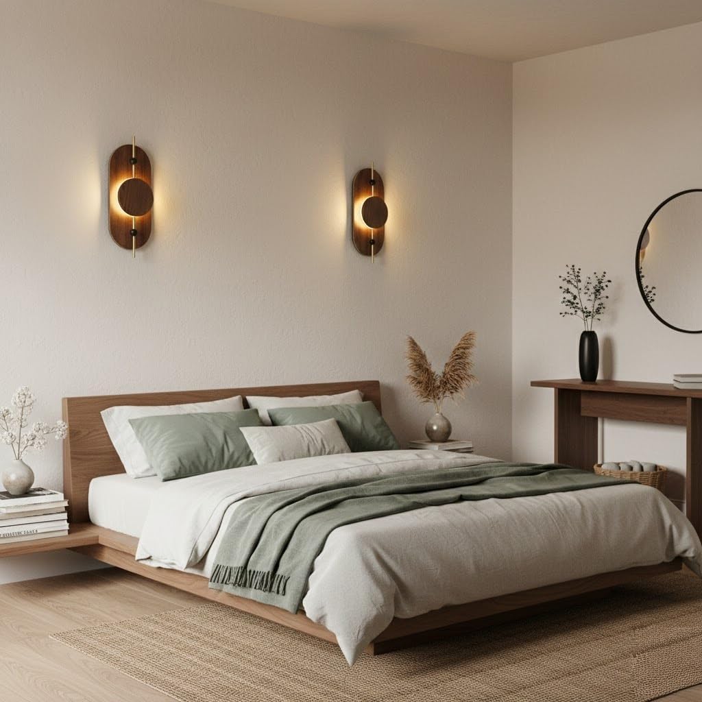 LED Wall Lamp, Oval Wood Wall Sconce, Minimal Light for Living Room, Hallway, Bedside, Entryway, Corridor, Nordic Fixture, Apartment Home, Interior Accent, Entry Nook, Foyer Parlor(Brown)