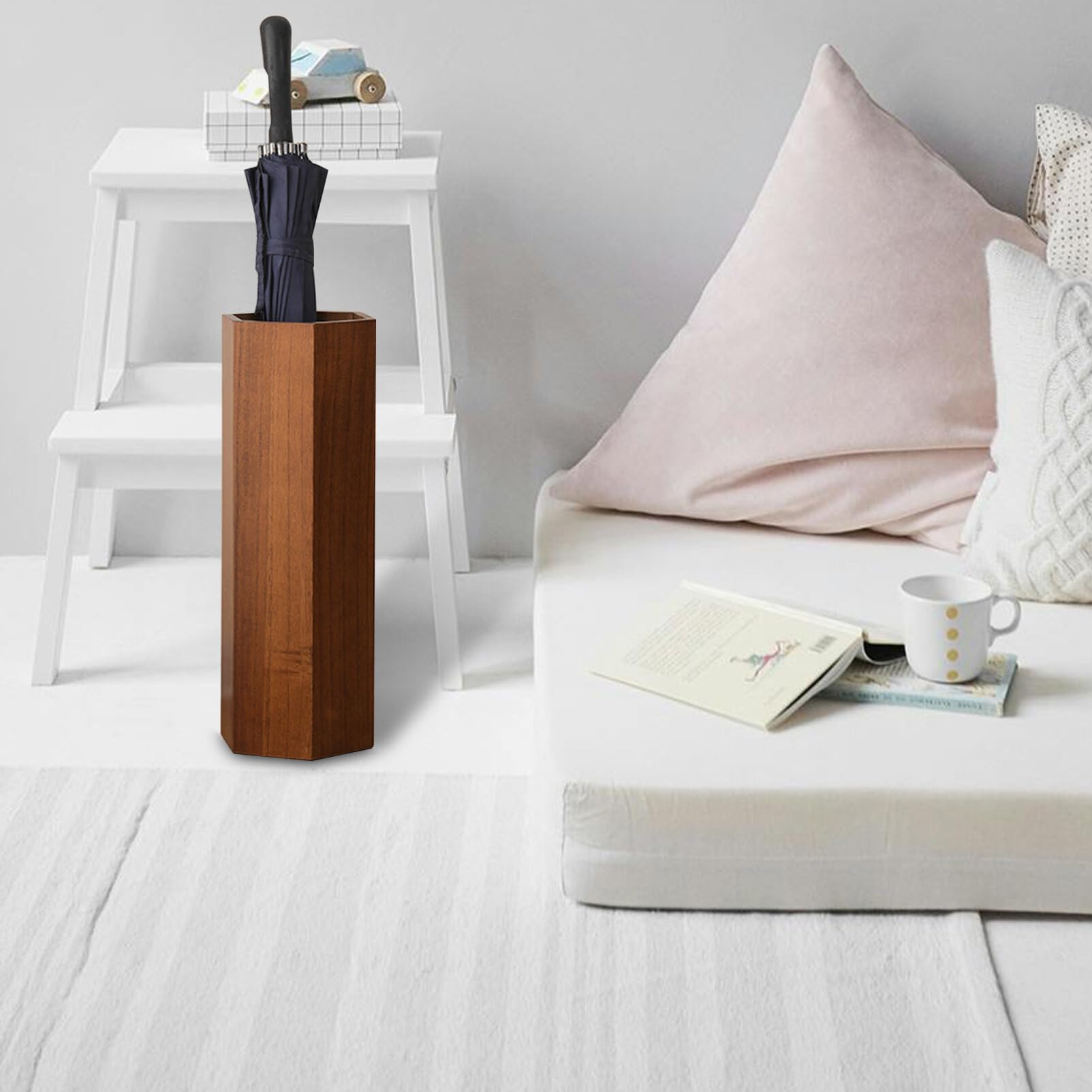 PRETYZOOM Portaombrelli in Legno per Interno Secchio Portaombrelli, Supporto per Ombrelli e Bastoni, per Ingresso Casa e Ufficio, Design Salvaspazio e Funzionale