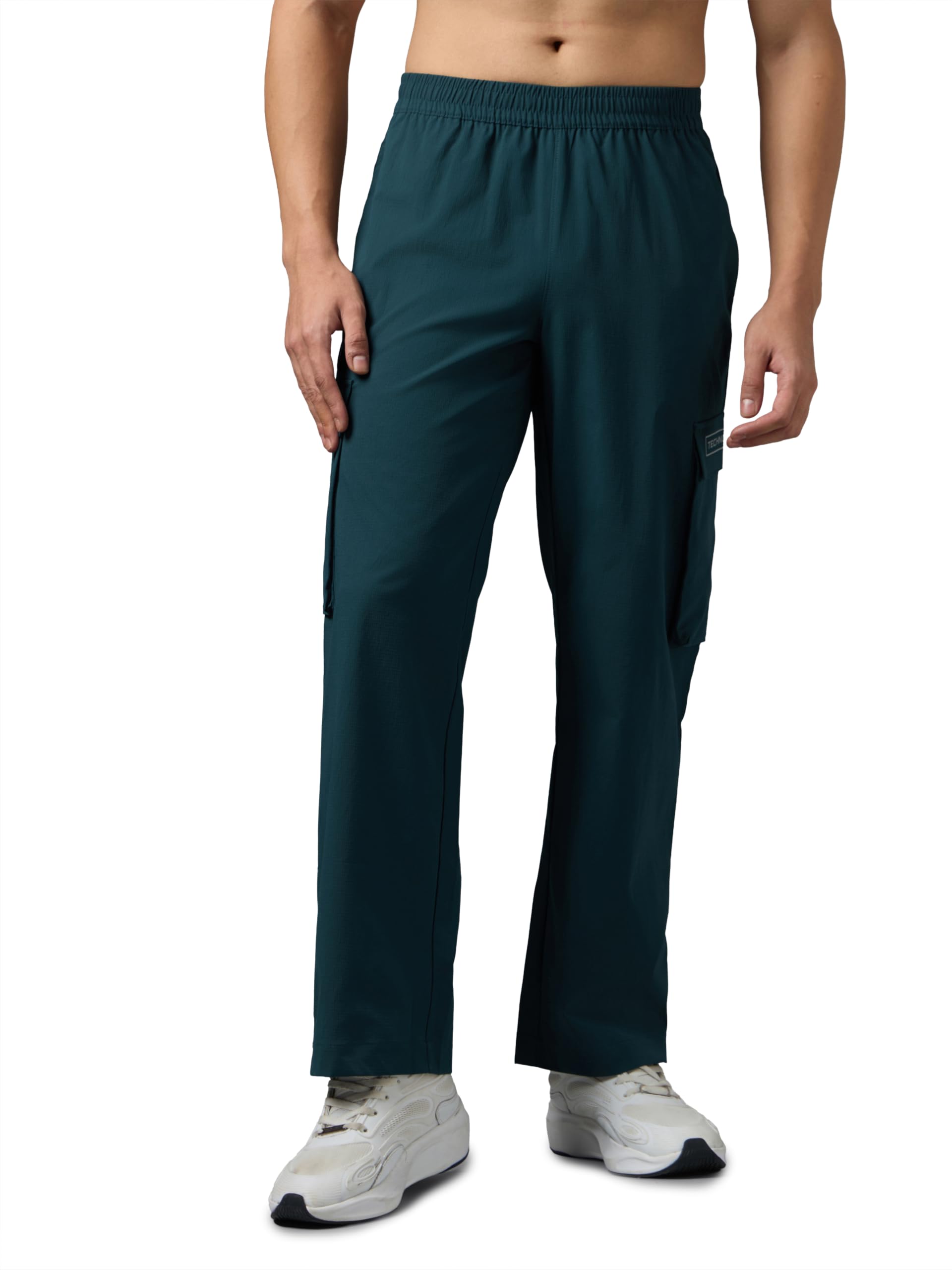 TECHNOSPORT Men's DURAFLEX Relaxed Fit Cargo Track Pants 2-Way Stretch Lightweight Polyester Joggers Mid Rise Drawstring Waist Breathable Sports Pants for Gym, Running, Training, Travel & Casual Wear-picture-14
