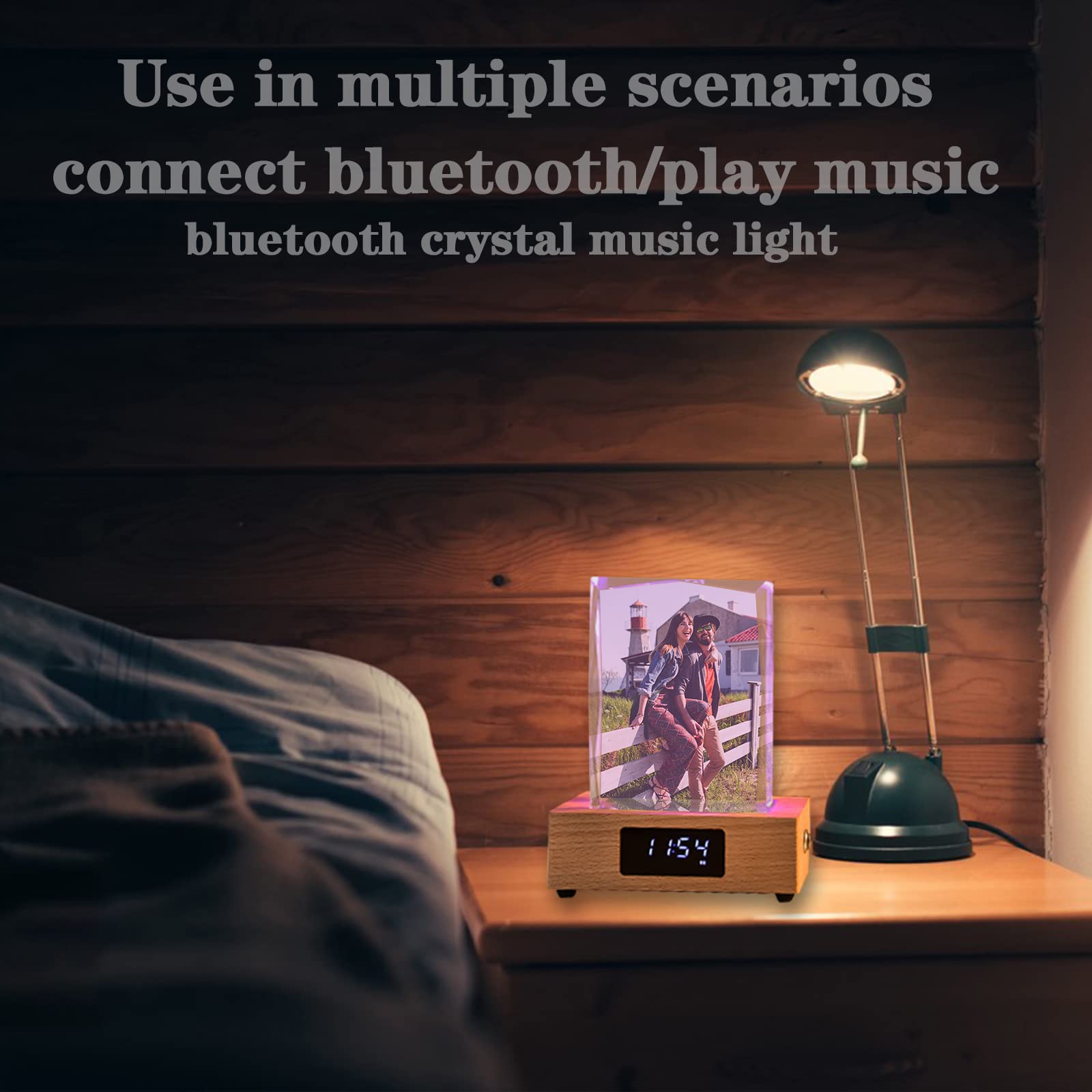 Lámpara Musical con Foto Personalizada y Reloj,con impresión a Color,Caja de música de Cristal con Bluetooth para cumpleaños,Aniversarios y decoración del hogarr-Tamaño Vertical pequeño
