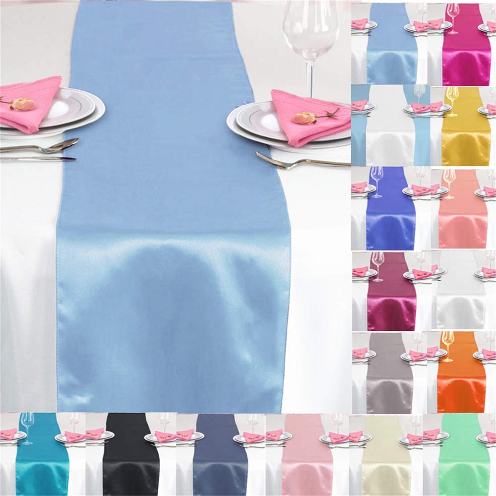 Time to Sparkle 10PCS 12x108inch Satin Table Runner for Wedding Festival Party Table Decoration (Light Blue)