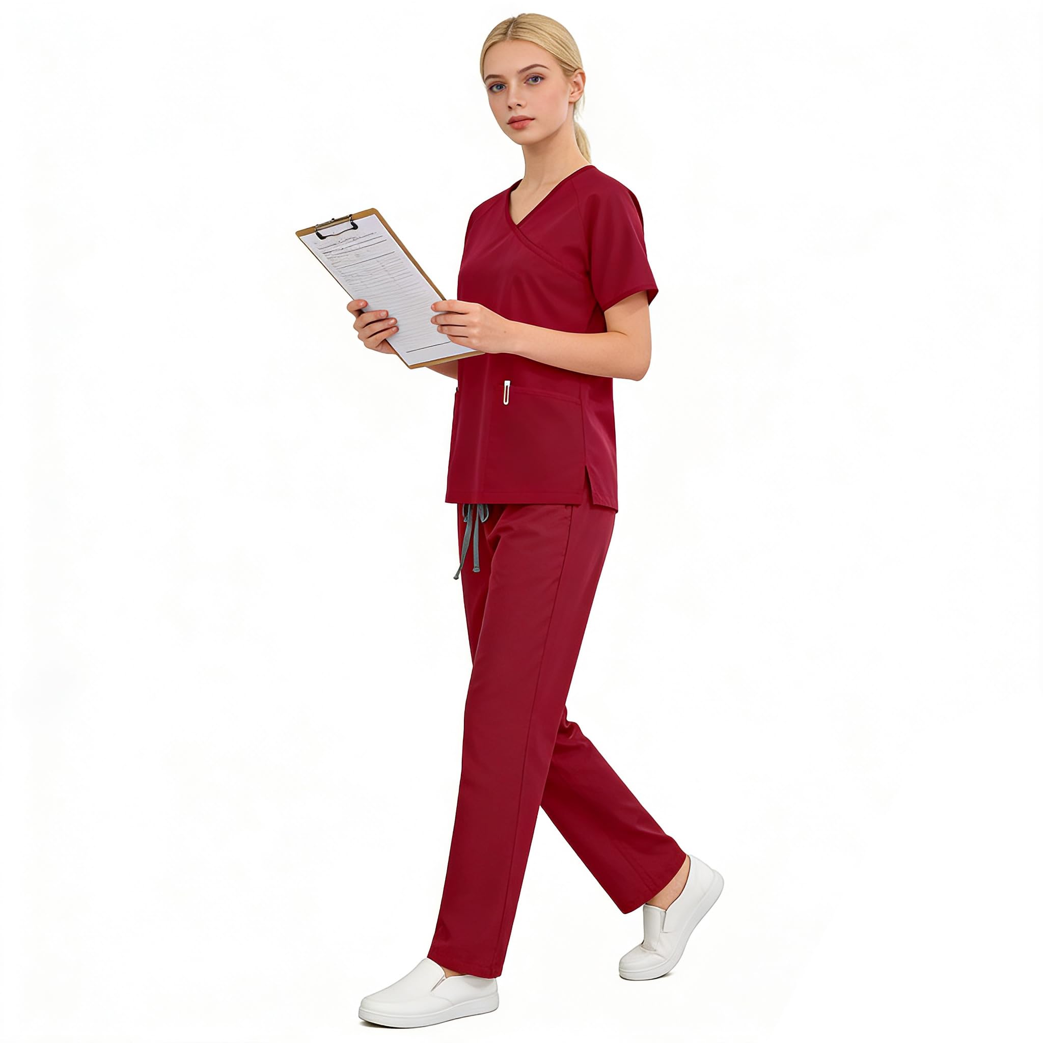 Set da donna a maniche corte con scollo a V, cravatta in vita, gamba dritta, regolabile, uniforme medica per lavoro infermieristico, DK89
