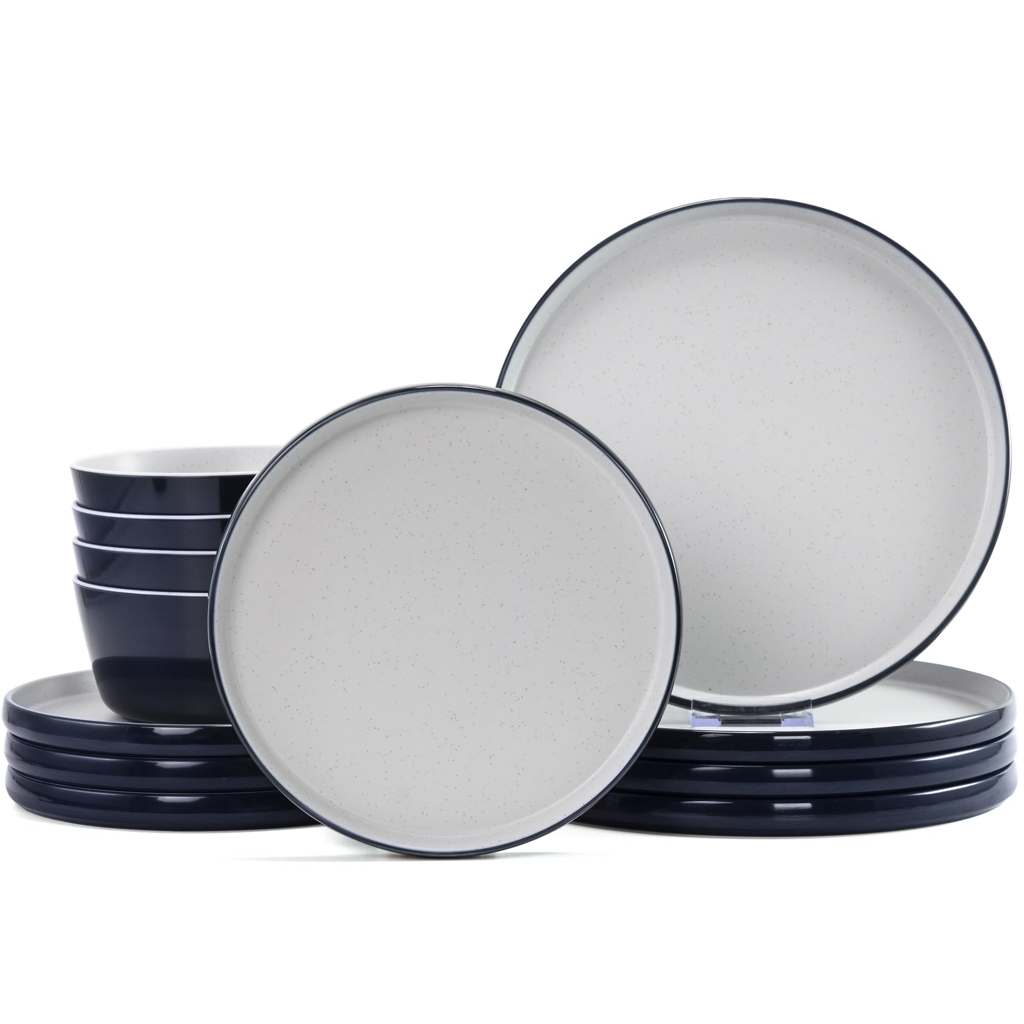 Melamine Dinnerware Sets,Plate and Bowl Set for 4,12 Pcs Dish Set with Lipped Edges