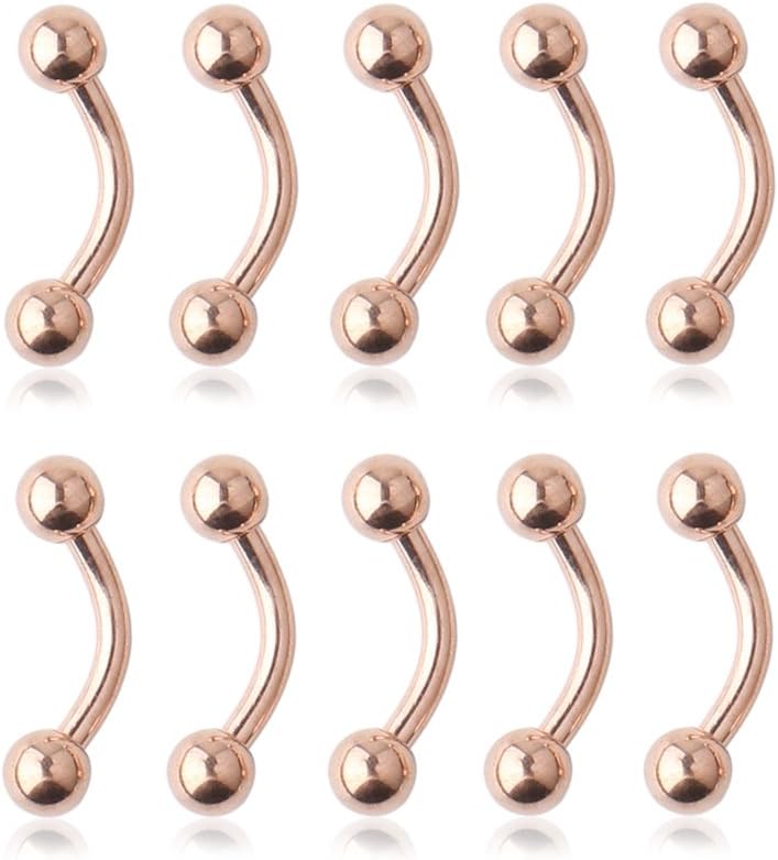 Ruifan Lot of 10 Eyebrow Piercing Jewelry Curved Barbell with Ball Kit Eyebrow Tragus Lip Ring 16g 6mm 8mm 10mm 12mm