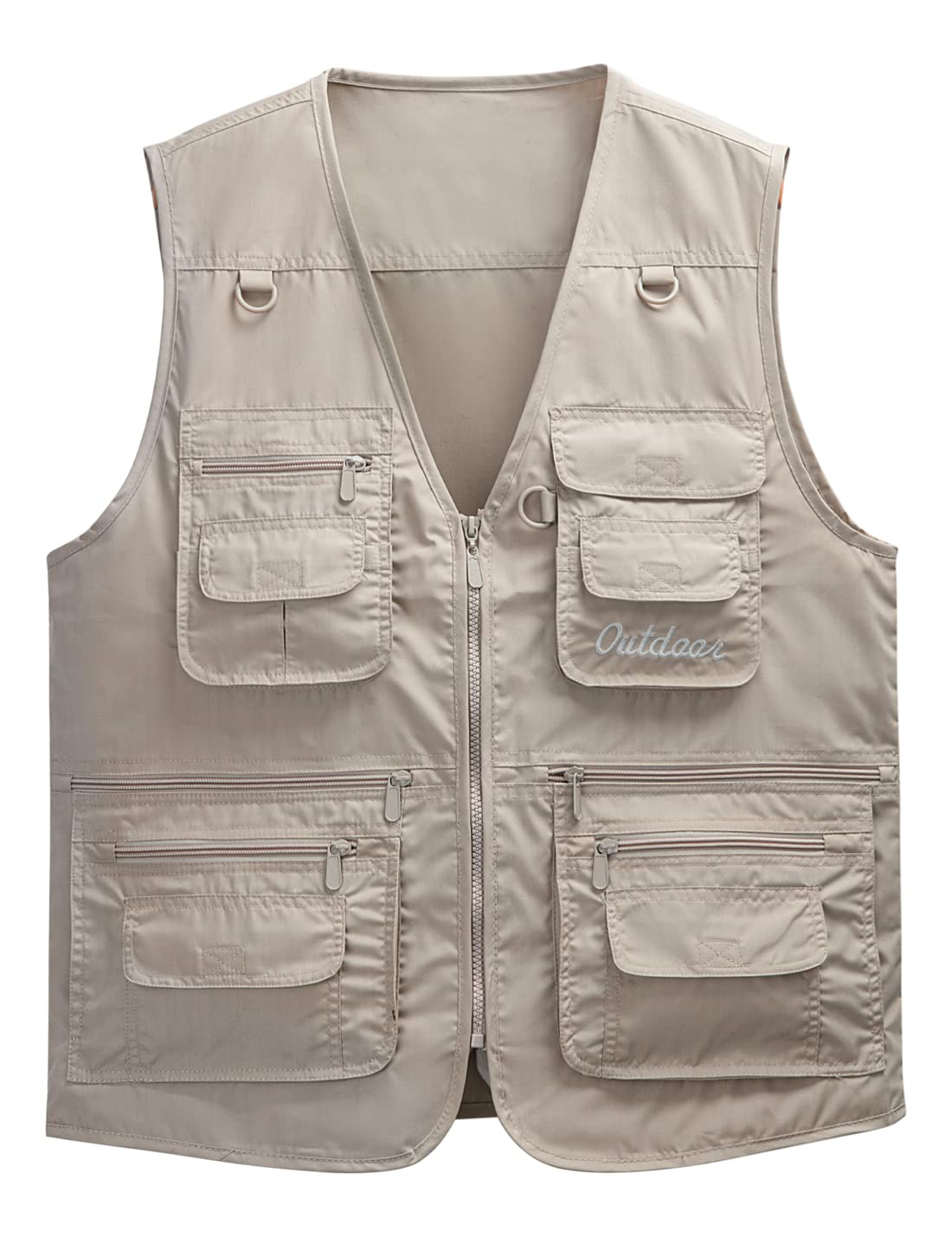 Sukany Men's Beige Vest Utility Shooting Safari Travel Cargo Outdoor Lightweight Work Photo Vest With Pockets L