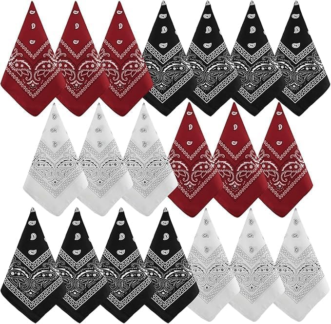 100% Cotton Bandana for Men & Women - Large 24" x 24" Square Head Scarf, Hair Wrap, Kerchief - Soft & Breathable，20pcs