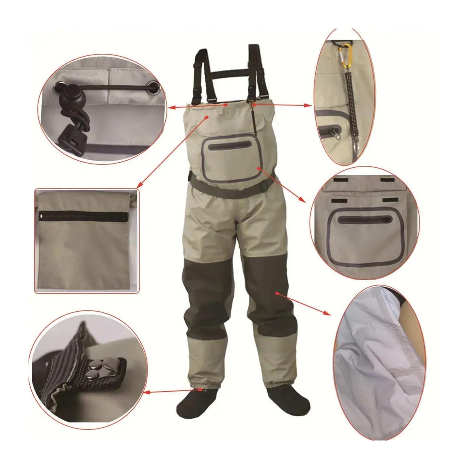 Wathose Herren Wathose for Fliegenfischen, atmungsaktiv, wasserdicht, mit Strumpffuß, Flusswathose for Damen und Herren