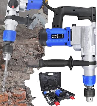 Rotary Hammer Electric Drill Impact Drill 3 IN1, Drilling Chiselling Corded Hammer Drill with Drill Bits & Cement Drill Bits, Adjustable Soft Grip Handle Corded Drill for Home Garden DIY, with Case