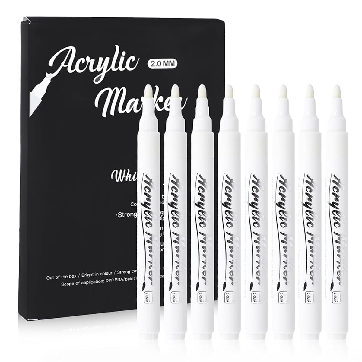 HASTHIP® White Acrylic Paint Pens (8 Pack 2mm), White Sharpie Permanent Marker Pen Set Waterproof Smudge Resistant Quick Dry Mark Pens, for Plastic Leather Glass Stone Metal Canvas Ceramic Marker