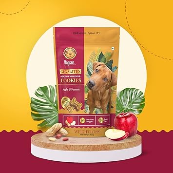 Dogsee Gigabites - Apple and Peanut Cookies for Dogs |100% Natural Dog Treats | Vegetarian Biscuits for Dogs| 300gm Gluten Free Human-Grade Treats for Dogs
