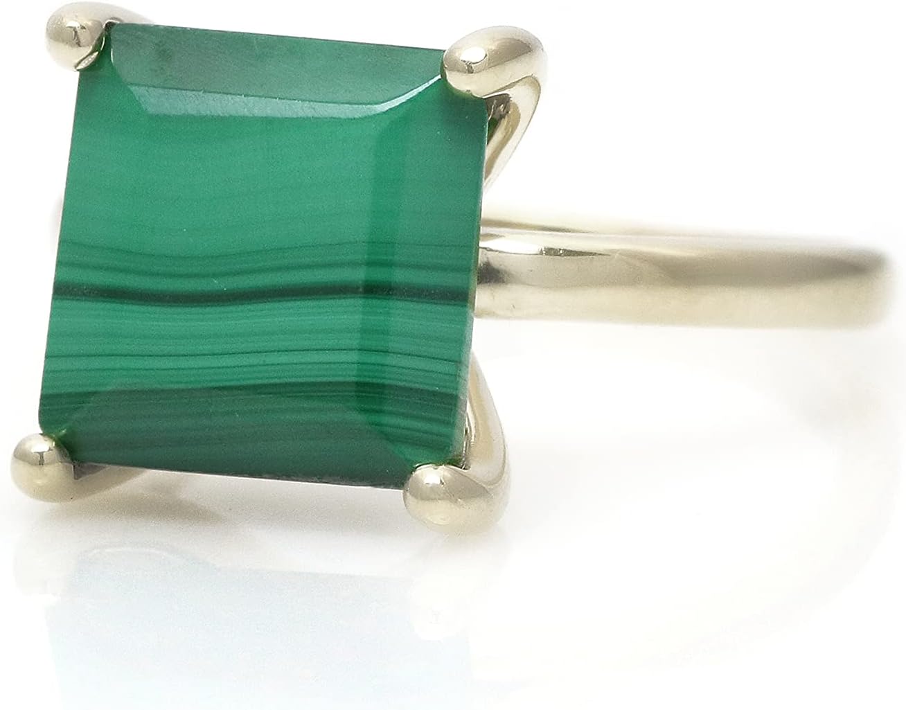 Rose Gold Malachite Ring - Square Gemstone Jewelry for Women - Handmade Fashion, Custom Solitaire Statement Ring - Choose Your Size