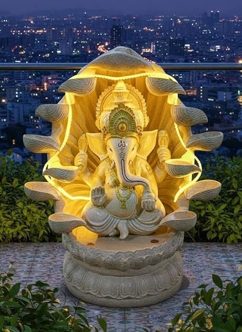 Premiun Lord Ganesha Water Fountain with LED Lights 2.4 feet Height|21 Inch Width | Resin Ganesh Idol for Home Decoration | Indoor Water Fountain with Water Pump | Housewarming & Festival Gift-image-35