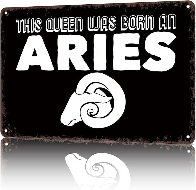 Vintage Metal Signs Aries Queen Zodiac Sun Ram Funny Tin Sign Poster Wall Art For Home Room Bedroom Office Decor 8x12inch