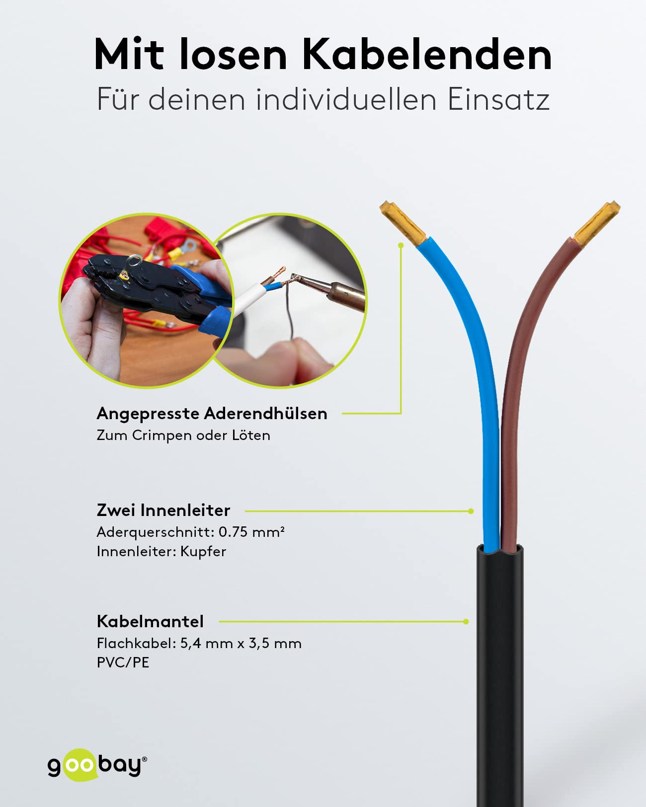 Goobay 50085 kabel sieciowy 2-biegunowy wtyczka euro i otwarte końce kabel zasilający 2-biegunowy kabel z wtyczką Euro cee 7/16 tulejki kablowe kabel euro/czarny / 1,5 m