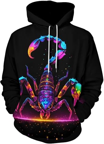 Mens Womens 3D Psychedelic Scorpion Printed Graphic Hoodies Novelty Galaxy Animal Pullover Hooded Sweatshirts