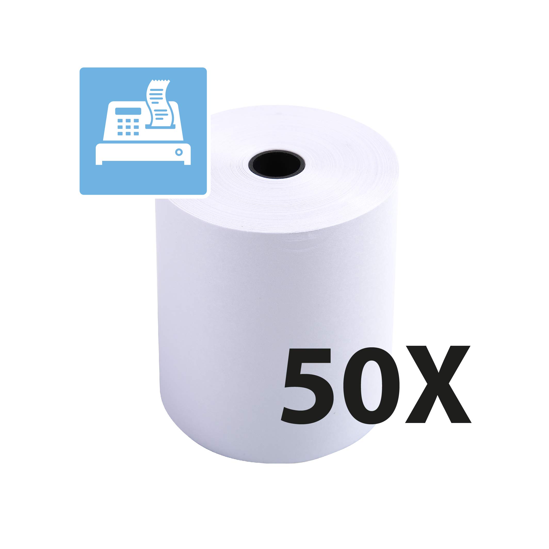 Exacompta Bobinas para Cajas, pack de 50, 1 Capa Blanca, 60 g / m2 , 76 x 70 x 12 mm, 44 m