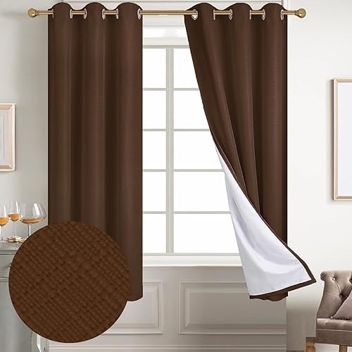 Miniatura 12 de Diraysid Cortinas 100% opacas de lino blanco para dormitorio, con ojales, aislamiento térmico, cortinas de oscurecimiento de habitación (2 paneles,