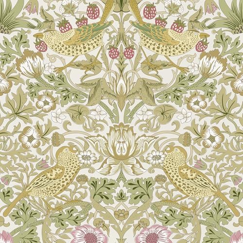 HueBurst White Floral Peel and Stick Wallpaper William Morris Vin...