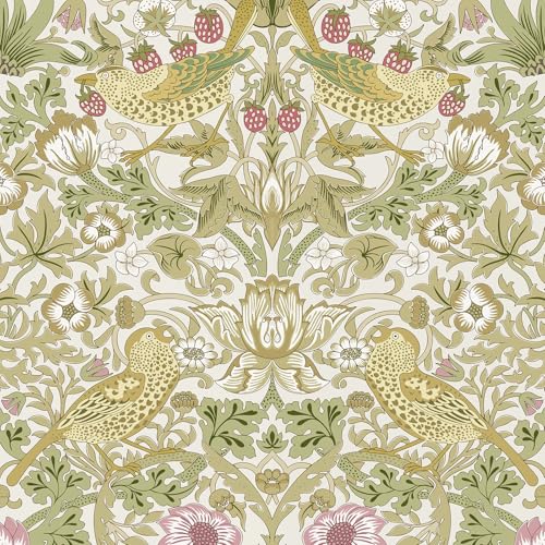 HueBurst White Floral Peel and Stick Wallpaper William Morris Vintage