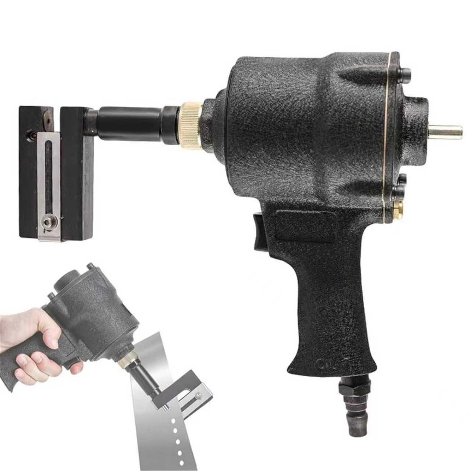 Industrieller Druckluftlocher, 3,2–8 Mm Druckluft-Metalllocher, Klemmkopf Um 360 ° Drehbar, Pneumatischer Locher, Verstellbare Ränder, for Türen Und Fenster, Fabrik, Büro Und Zuhause(4.2mm)
