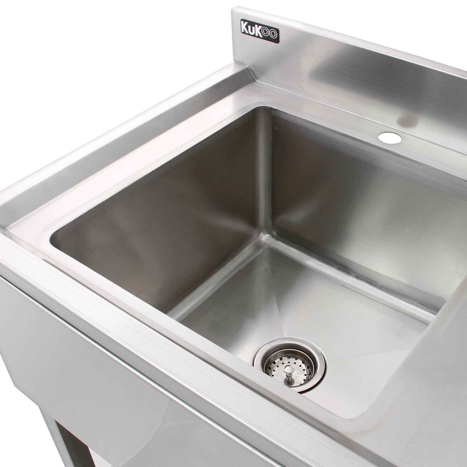 Évier Cuisine Commercial en Acier Inoxydable & Robinet de Pré-rinçage - Drainage Egouttoir à Droite- Parfait pour Restaurants, Cantines, ... [Bouchons & Microfibres GRATUITS]