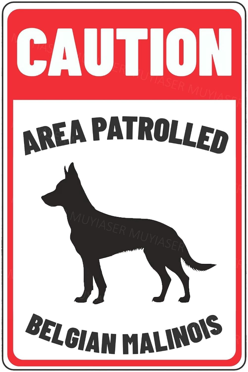(2-Pack) Metal Tin Sign Caution Sign Area Patrolled Belgian Malinois Beware Of Dog Sign Signs Door Sign Warning Sign For Fence Gate Yard Home Wall Decor 8x12 Inch