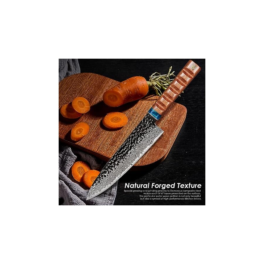 KEENZO Damascus chef Knife 8 inch,Professional kitchen knives,Sharp Damascus knife,Ergonomic rosewood handle with gift box for Home & Restaurant