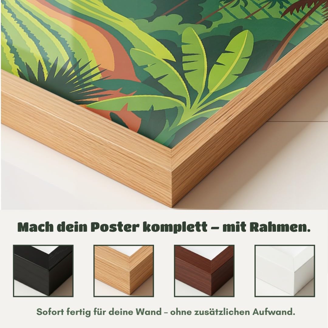MJ-GRAPHICS® Poster Teeplantagen Kunstdruck Ella Wandbild Landschaft Deko Zug malerisch Farben Wohnzimmer Natur Wanddeko Hügel Reise Abenteuer Farbspiel 50x70 mit schwarzem Rahmen