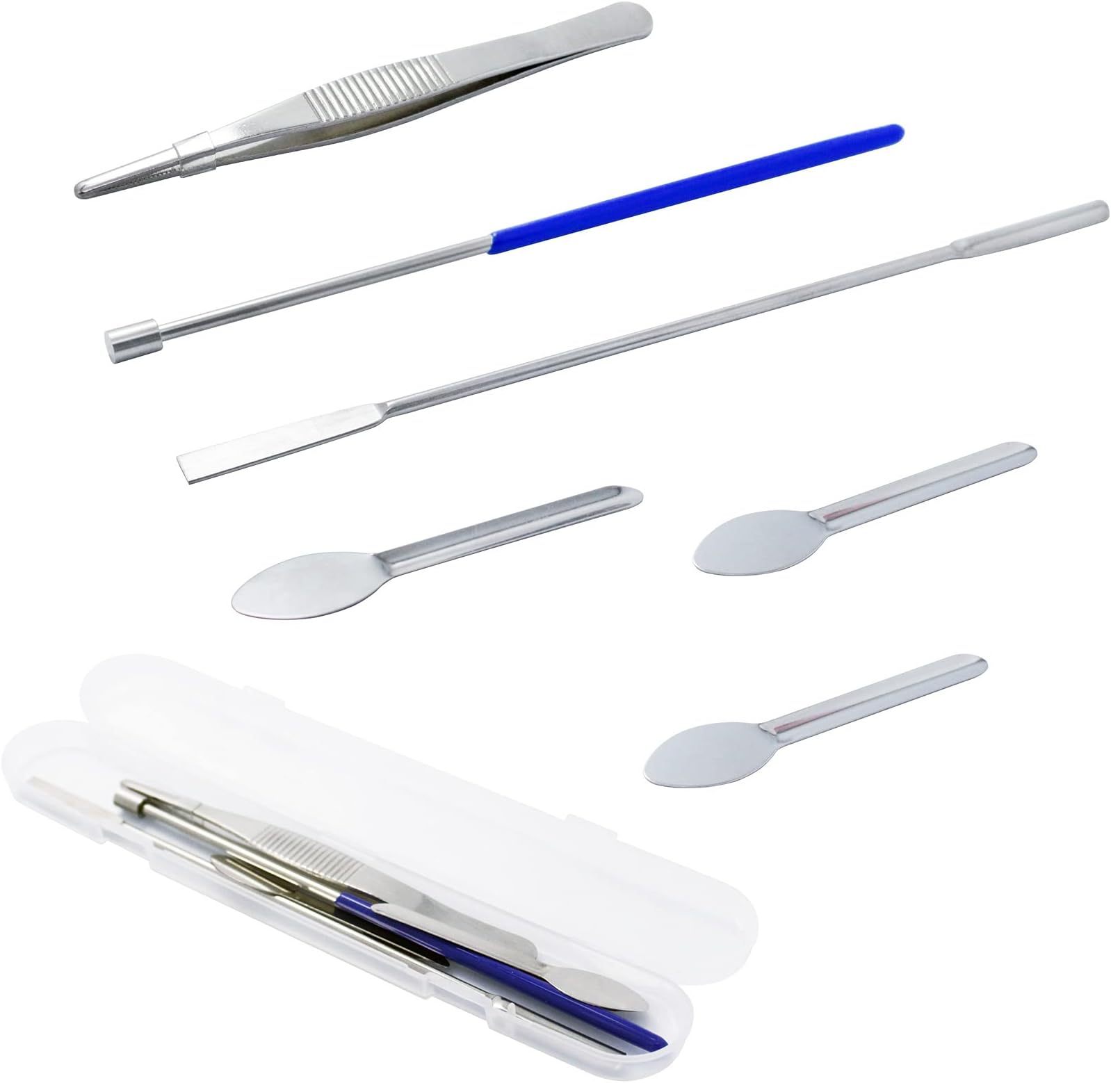 DIKOO Stainless Steel Labs Micro Spoon Spatula - Mini Herb Tamper Tool - Reagent Laboratory Mixing Sampling Scoop Tweezer Used for Fast & Easy at Milligram Scale Fit for Veggie Cap Sizes #000 00 0 1 2