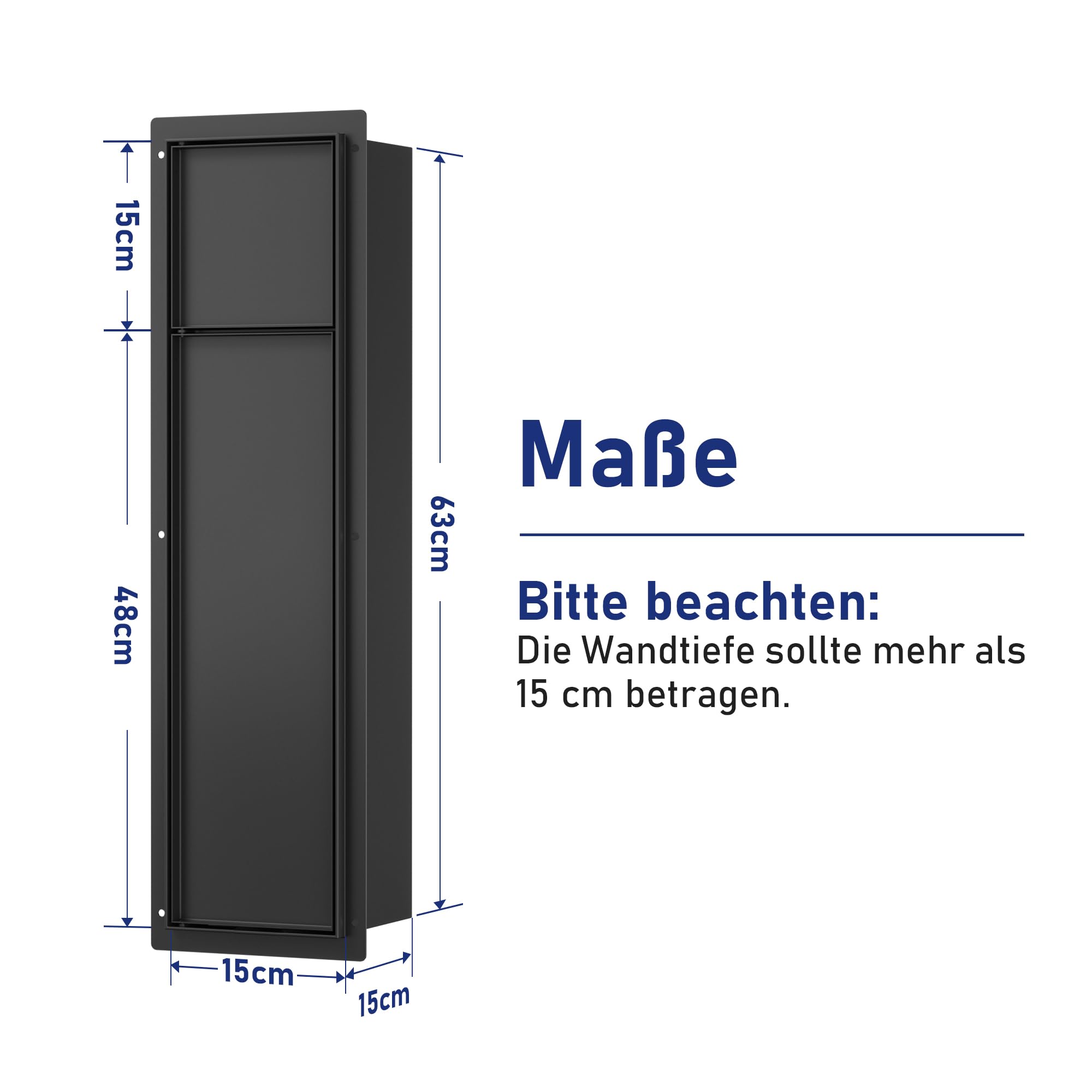 Edelstahl Unterputz Toilettenpapierhalter, Klopapierhalter mit Aufbewahrung Bietet Platz für Neue Rollen/Klobürstengarnitur, WC Papier Halterung für Toilette, 63×15×15cm, Schwarz
