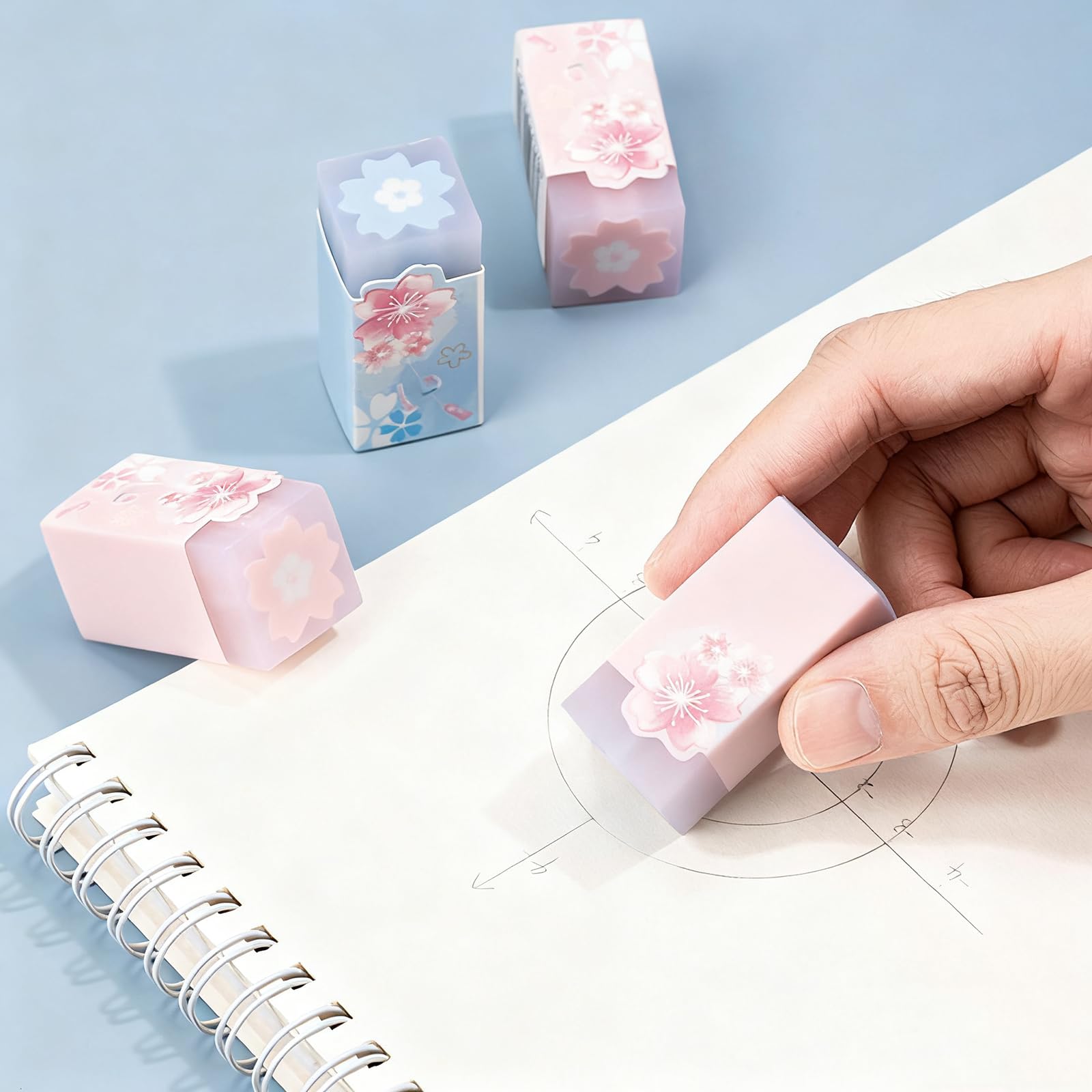 GZBABY Cherry Blossom Patternt Erasers 6 Pcs, Cute Cartoon Eraser, Stylish and Durable (Rectangle)