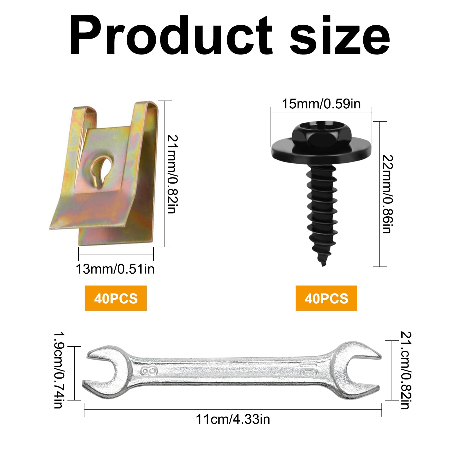 zrfgbxim 60 Pcs Dadi a U Clip di Fissaggio per Auto Carrozzeria e Viti Autofilettanti per Metallo